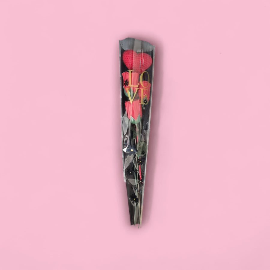 Gift Roses: Artificial Flowers with 3 Red Roses Crochet Heart - Timeless Tokens of Love
