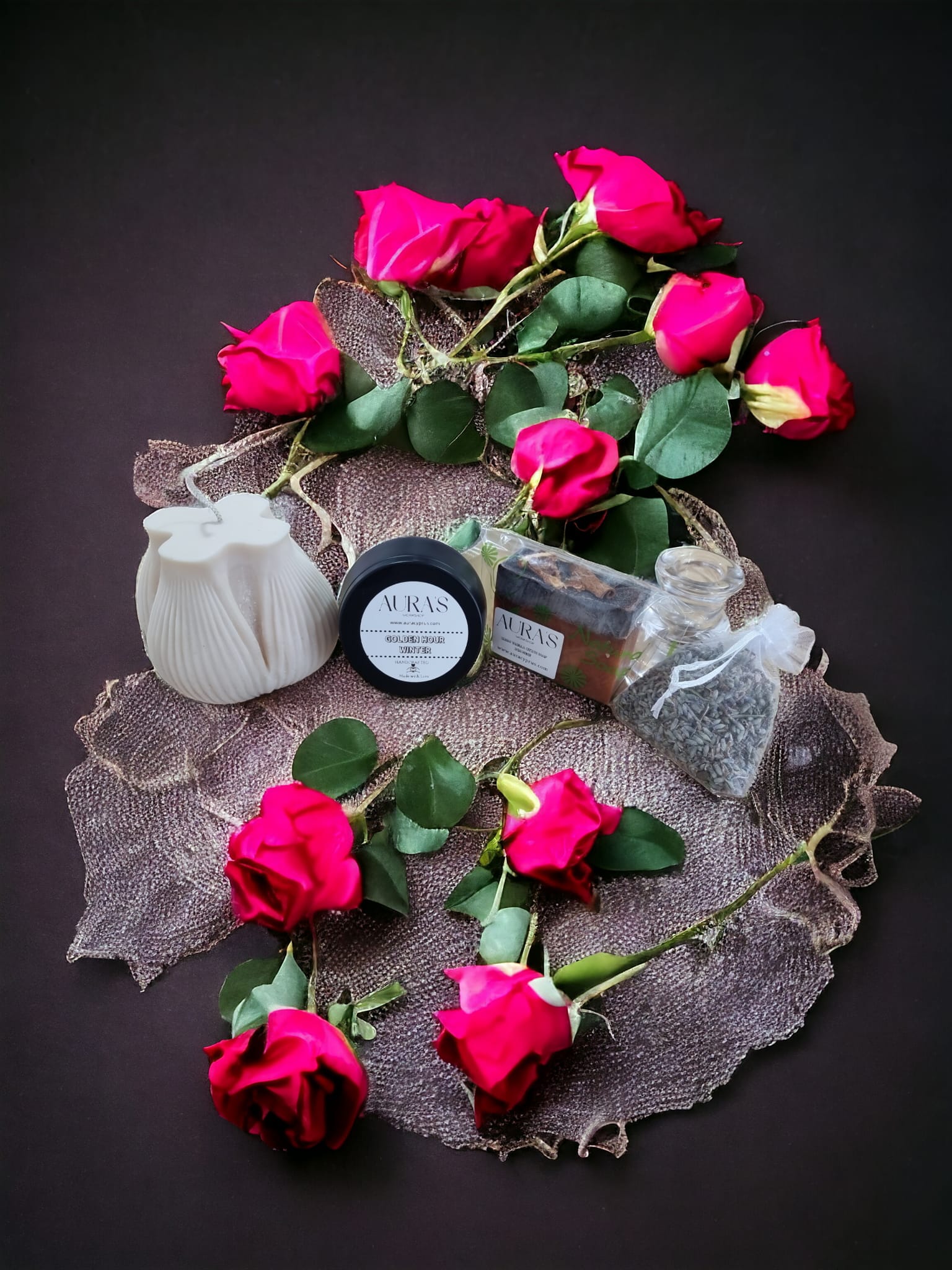 Gift Set: Candle, Candle Tin, Soap, Lavender Bag, Glass Pillar Holder - Auras Workshop Auras Workshop