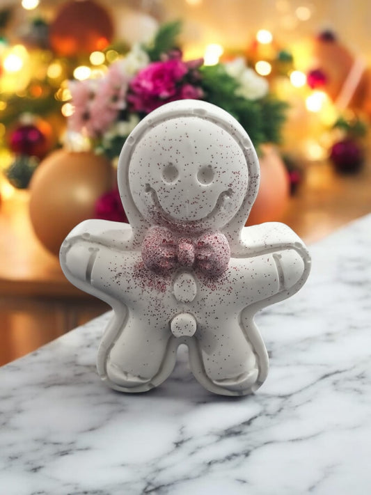 Gingerbread Man White Porcelain With Pink Glitter - Christmas Edition Home Decoration - Auras Workshop Auras Workshop