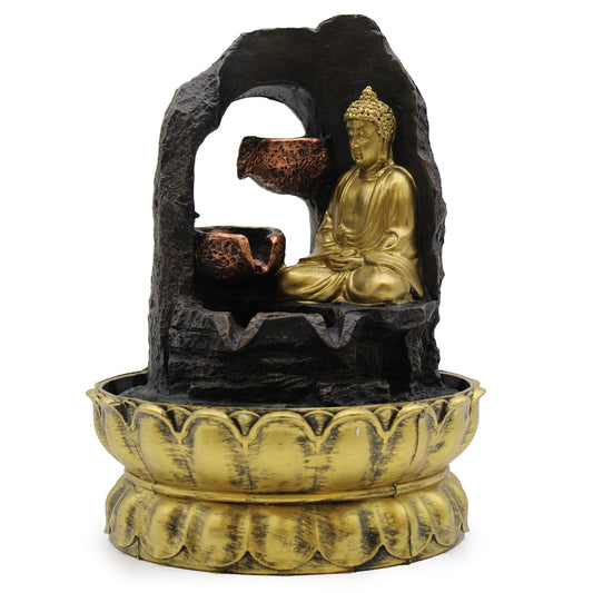 Golden Meditating Buddha Tabletop Water Feature: Serenity in Motion - Auras Workshop Auras Workshop