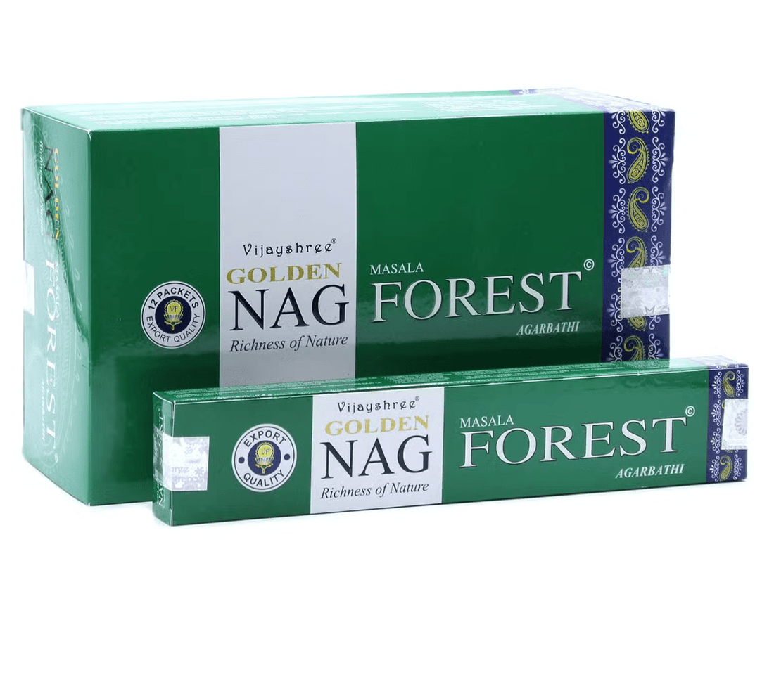 Golden Nag Forest Incense Sticks 15g – Fresh Fir, Balsam & Spruce Woodland Aroma - Auras Workshop Auras Workshop