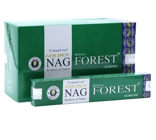 Golden Nag Forest Incense Sticks 15g – Fresh Fir, Balsam & Spruce Woodland Aroma - Auras Workshop Auras Workshop