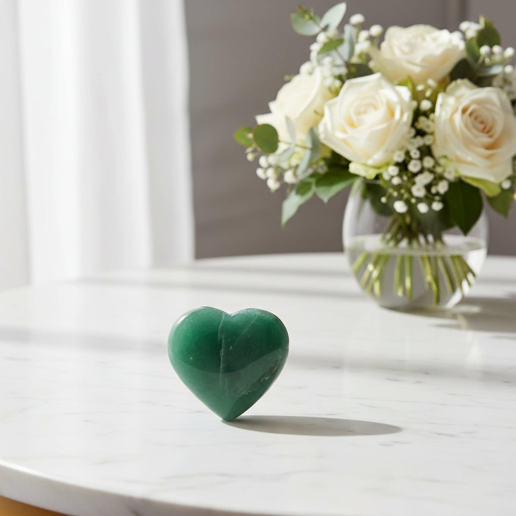 Green Quartz Crystal Heart – 4.5 cm - Auras Workshop Auras Workshop