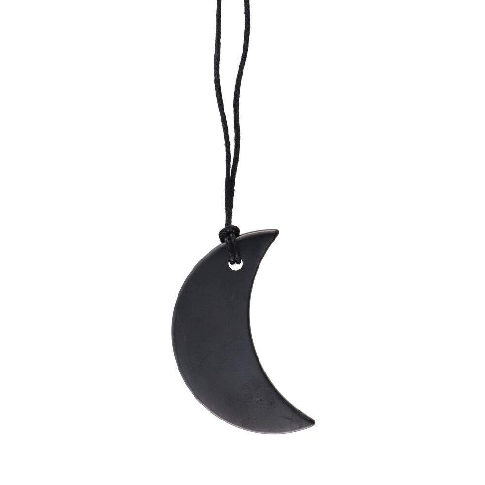 Half Moon Shungite Pendant with Cord - Auras Workshop Auras Workshop