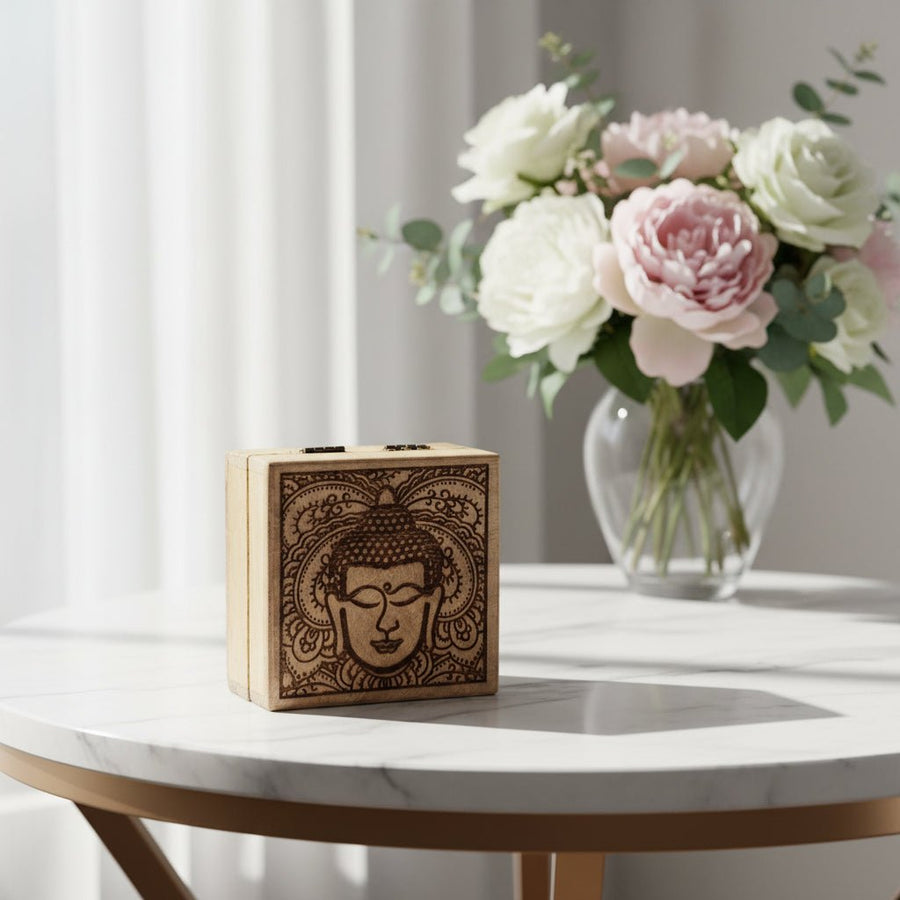 Handmade Buddha Crystal Storage Box – Black Engraved Box