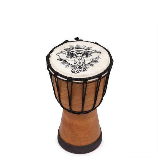 Handmade Wide Top Djembe Drum 20cm – Elephant Motif - Auras Workshop Auras Workshop