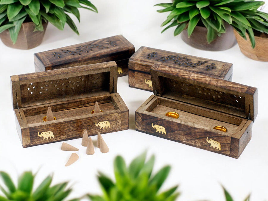 Handmade Wooden Chest Double Backflow Incense Burners