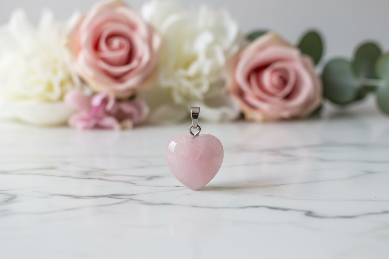 💗✨ Heart Rose Quartz Pendant – 15mm | Love & Gentle Energy - Auras Workshop Auras Workshop