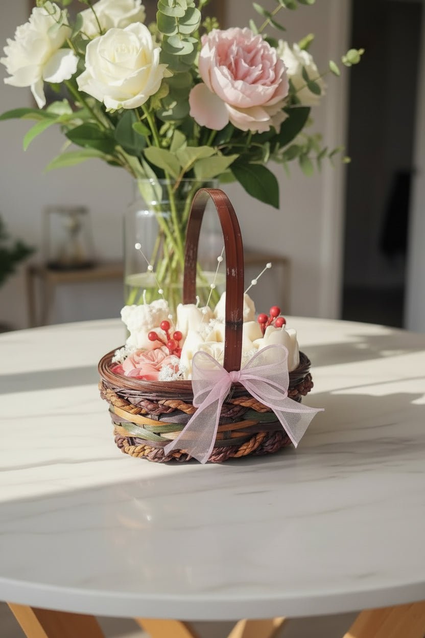 Honeysilk Small Flower Bouquet Gift Basket – Candle & Decor Set - Auras Workshop Auras Workshop