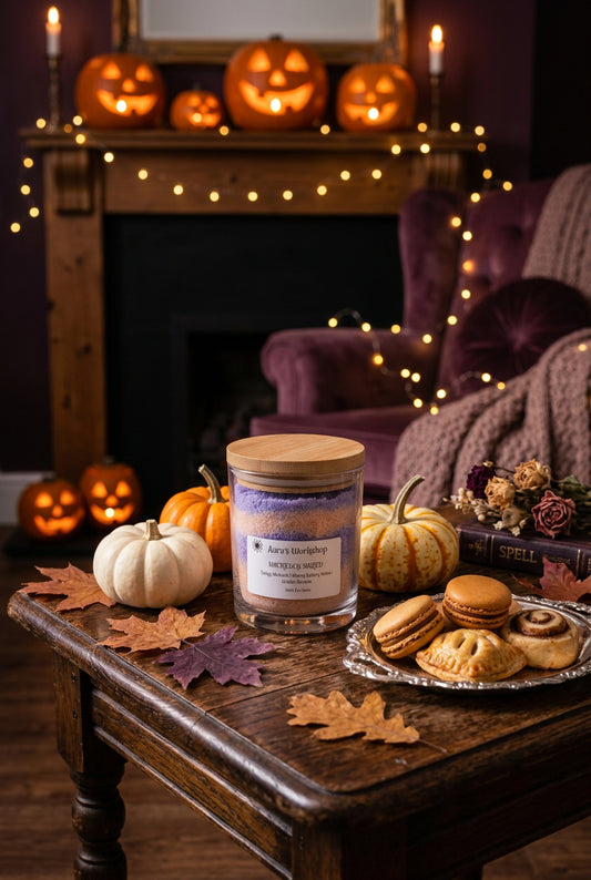 Wickedly Baked Halloween eco snow candle (large) by Aura's Workshop - Tangy Rhubarb, Warm Bakery Notes & Golden Banana