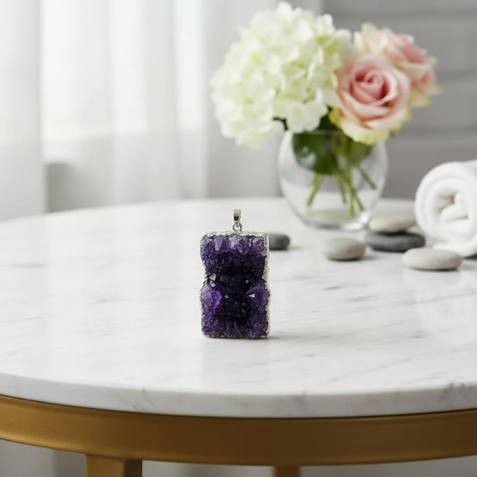 Large Amethyst Druzy Silver Plated Pendant – Crystal Jewellery - Auras Workshop Auras Workshop