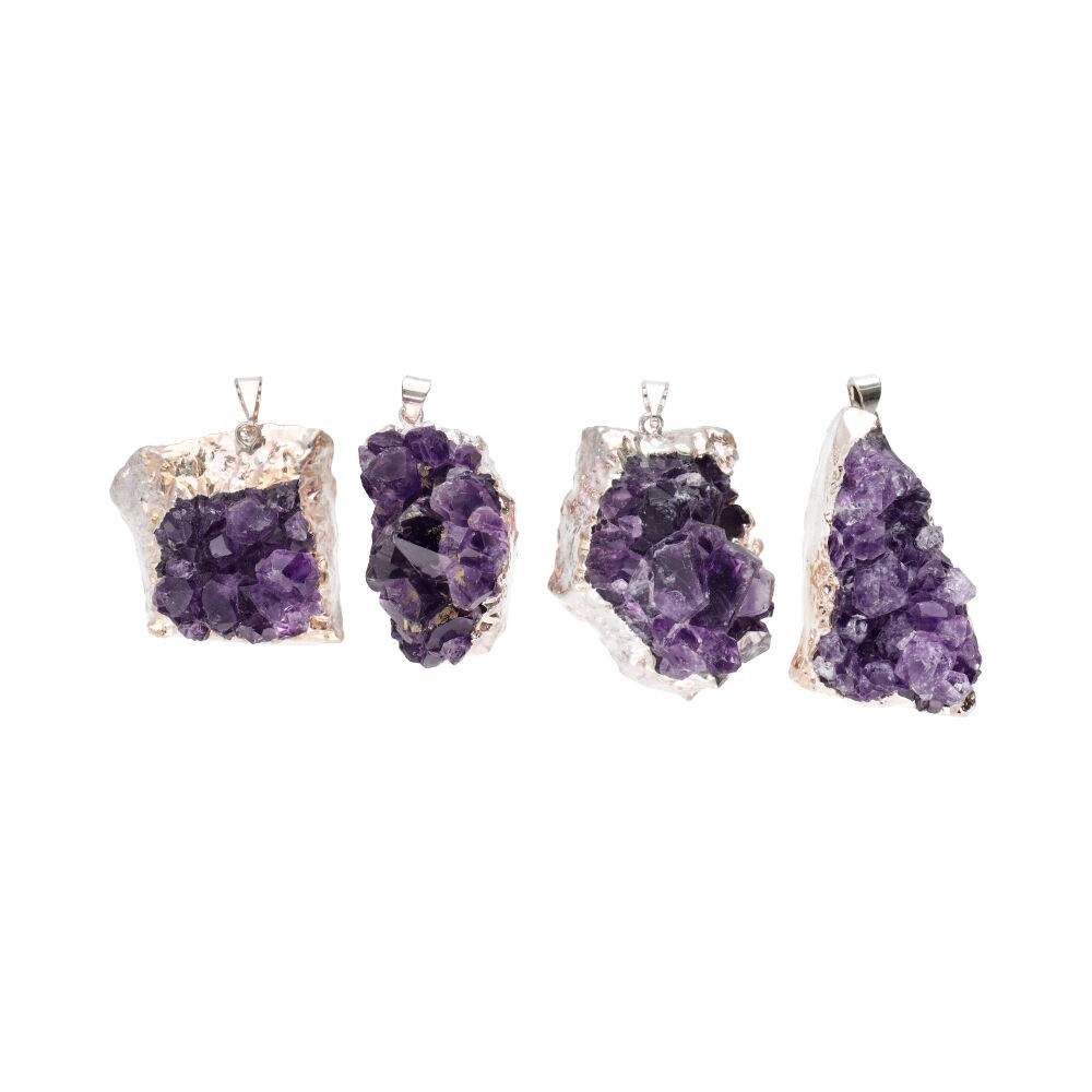 Large Amethyst Druzy Silver Plated Pendant – Crystal Jewellery - Auras Workshop Auras Workshop