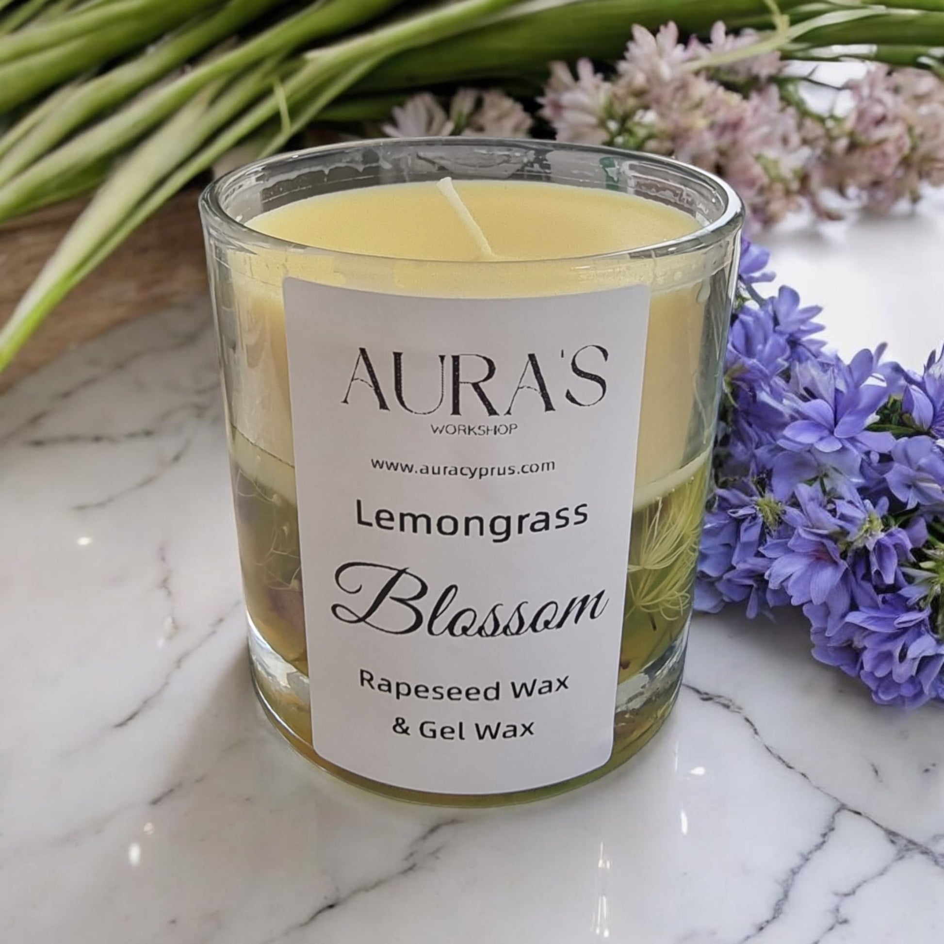 Lemongrass Blossom Rapeseed Wax & Gel Wax Candle - Auras Workshop Auras Workshop