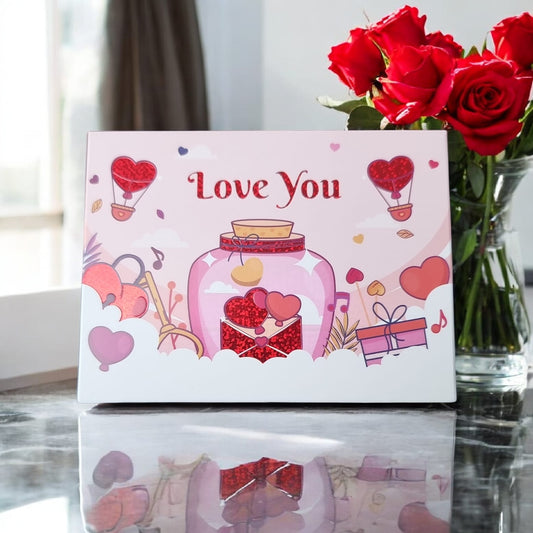 ❤️💌 “Love You” Valentine’s Card | Illustrated Jar & Heart Design | Horizontal Folding Card - Auras Workshop Auras Workshop