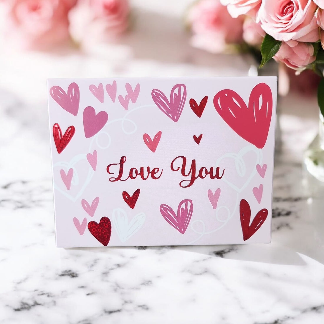 ❤️💌 “Love You” Valentine’s Card Small | Horizontal Folding Design | Romantic Heart Pattern - Auras Workshop Auras Workshop