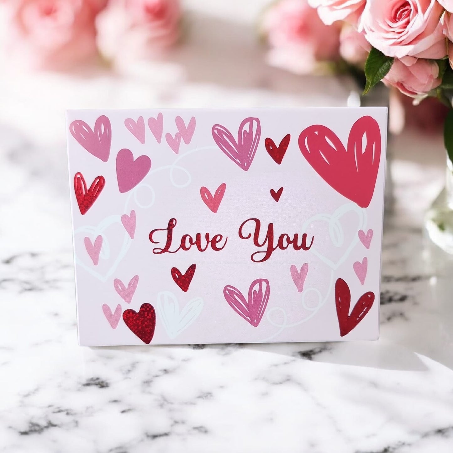 ❤️💌 “Love You” Valentine’s Card Small | Horizontal Folding Design | Romantic Heart Pattern - Auras Workshop Auras Workshop
