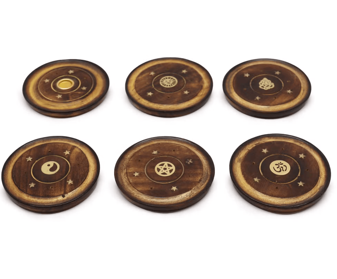 Mango Wood Disc Incense Holder 10cm – For Incense Sticks & Cones - Auras Workshop Auras Workshop