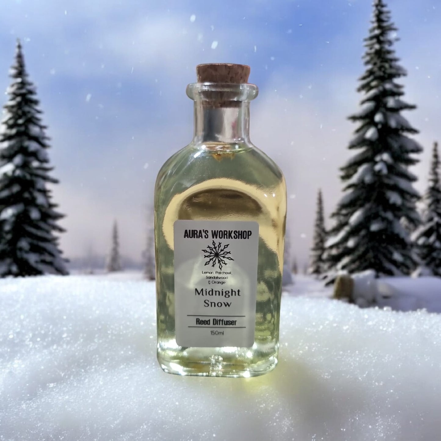 ❄️🌙 Midnight Snow Reed Diffuser – 150ml | Lemon, Patchouli, Sandalwood & Orange | Aura’s Workshop - Auras Workshop Auras Workshop