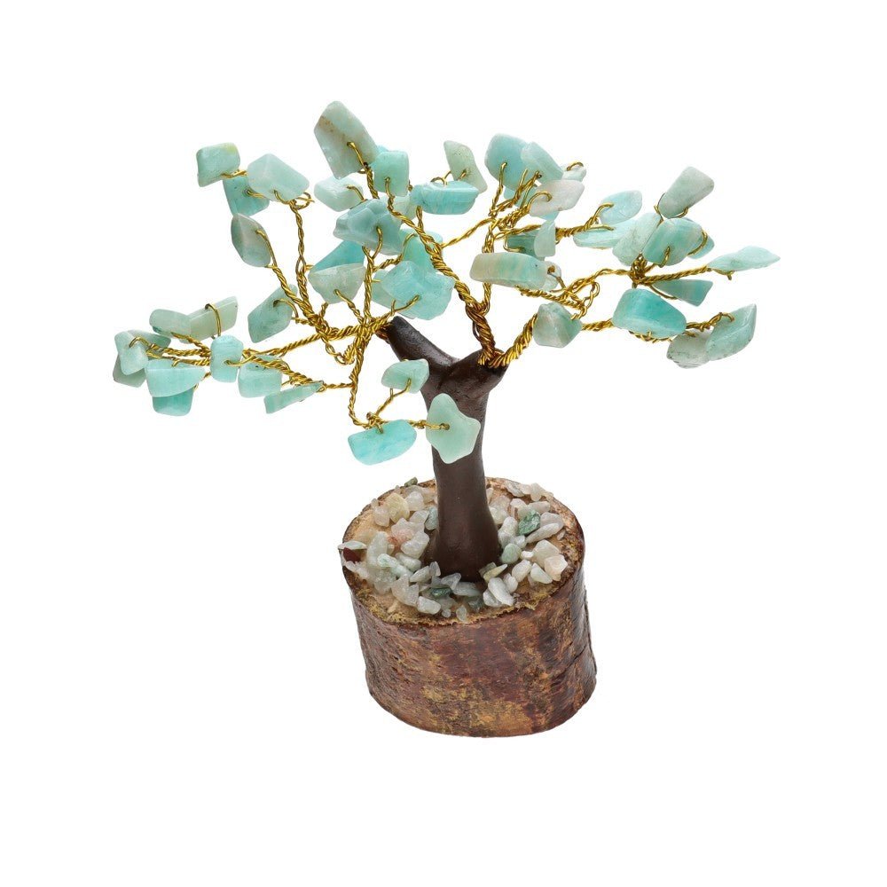 Mini Amazonite Crystal Tree with Wooden Base – 11 cm - Auras Workshop Auras Workshop