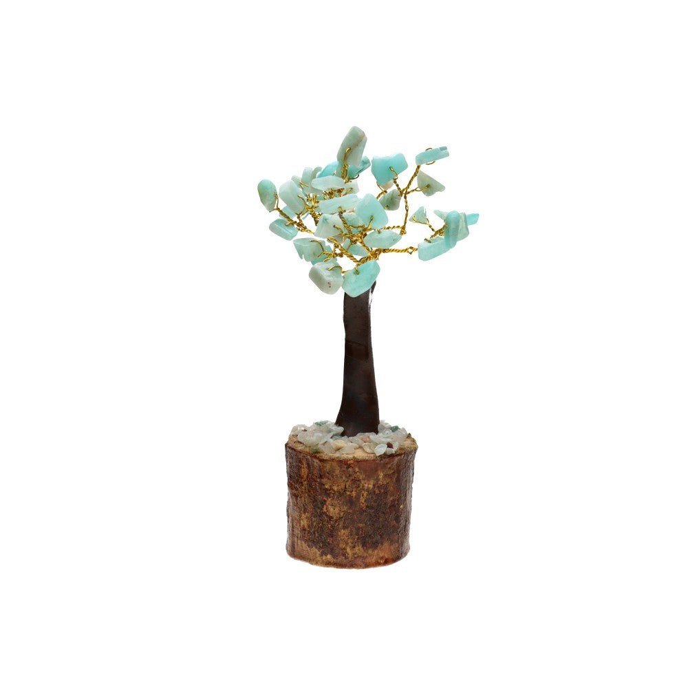 Mini Amazonite Crystal Tree with Wooden Base – 11 cm - Auras Workshop Auras Workshop