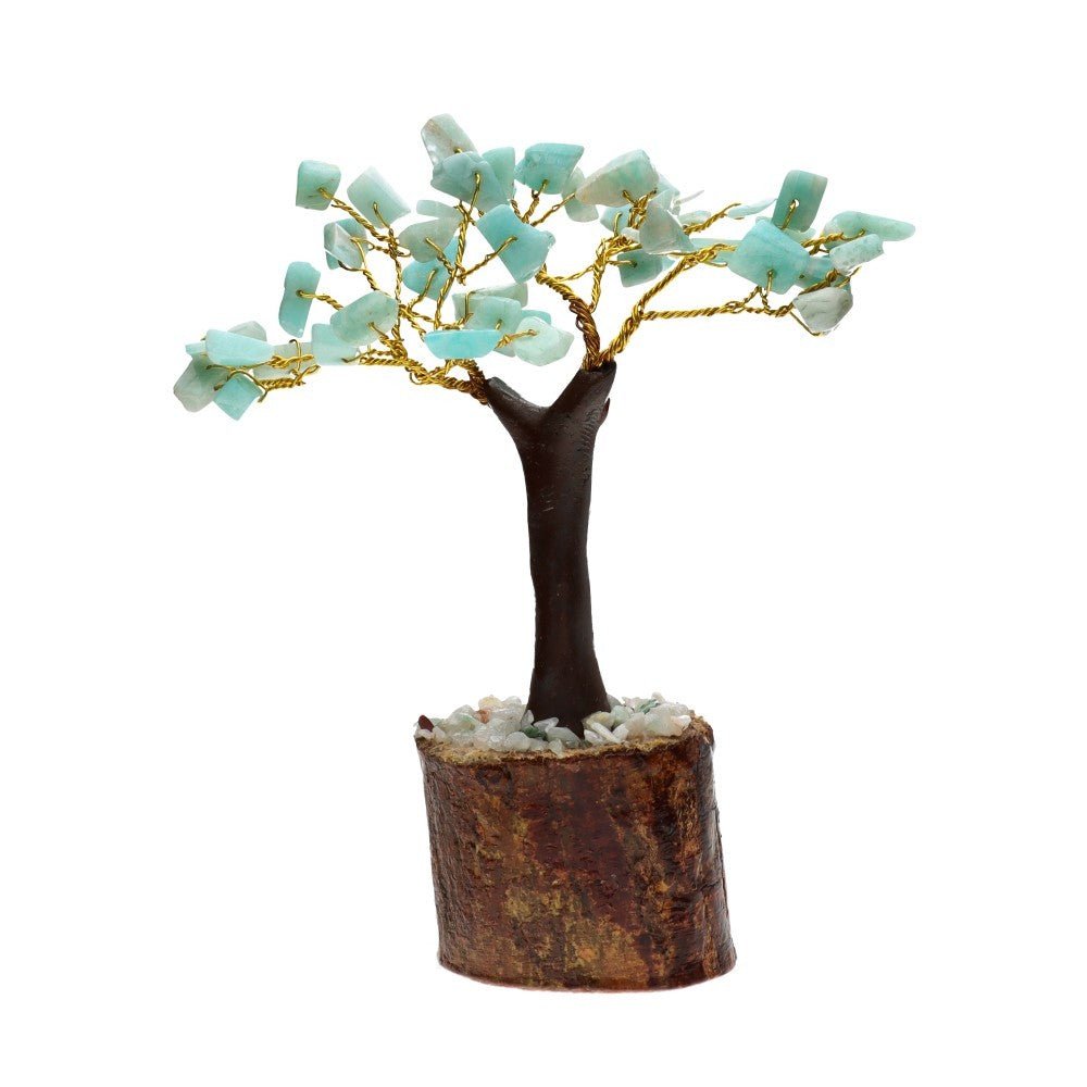 Mini Amazonite Crystal Tree with Wooden Base – 11 cm - Auras Workshop Auras Workshop
