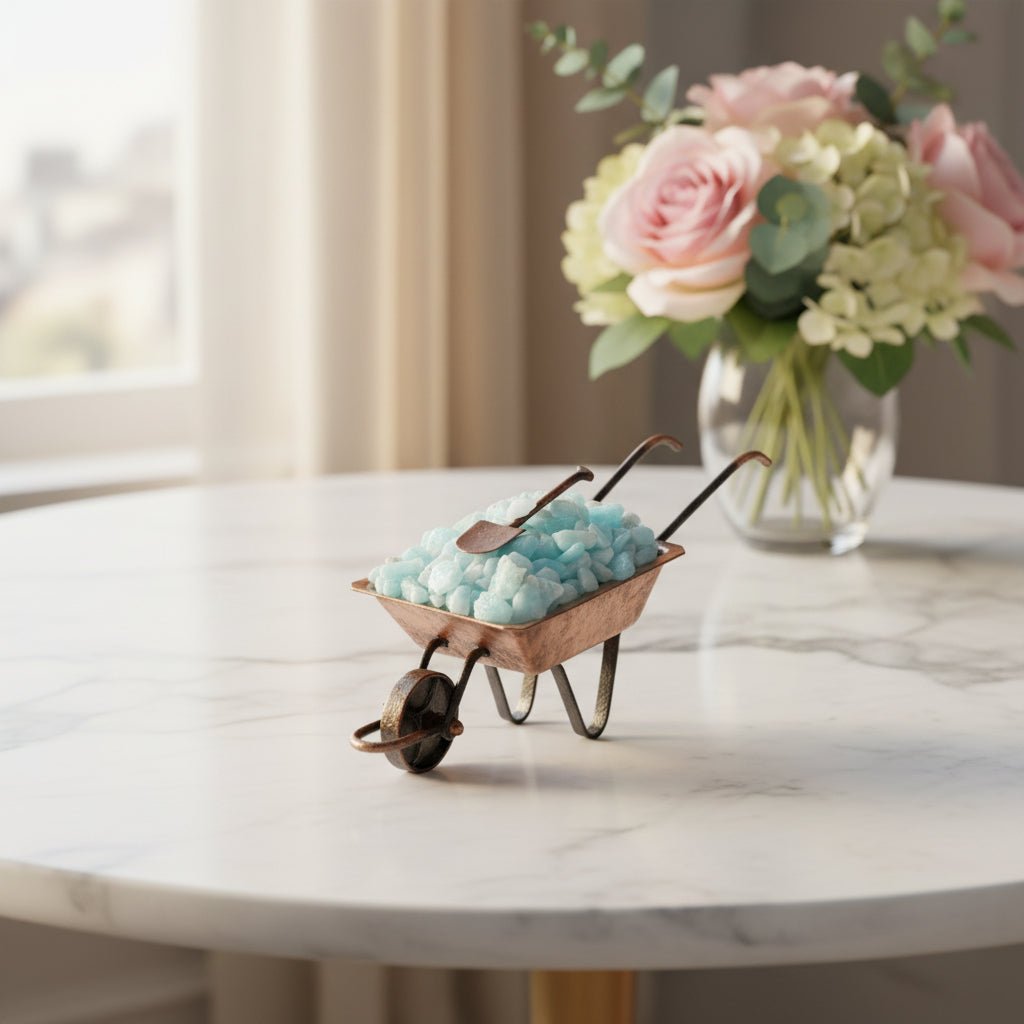 Mini Amazonite Crystal Wheelbarrow Ornament – 9 cm - Auras Workshop Auras Workshop