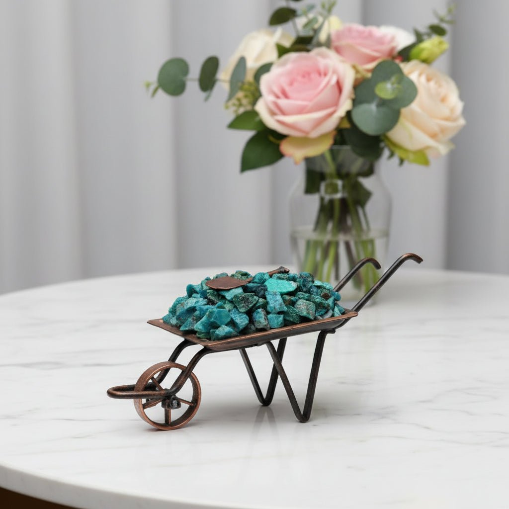 Mini Chrysocolla Crystal Wheelbarrow – 9 cm - Auras Workshop Auras Workshop