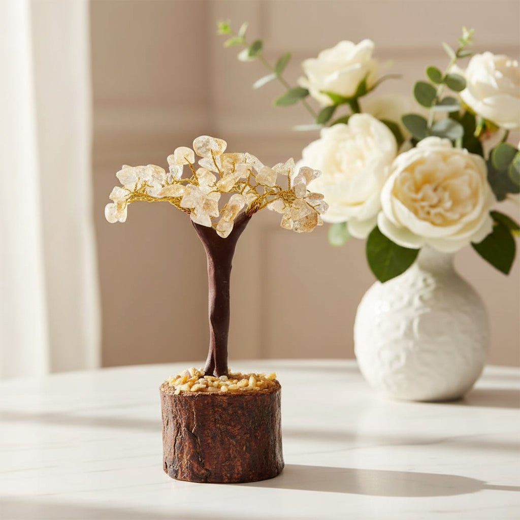 Mini Citrine Crystal Tree with Wooden Base – 12 cm - Auras Workshop Auras Workshop