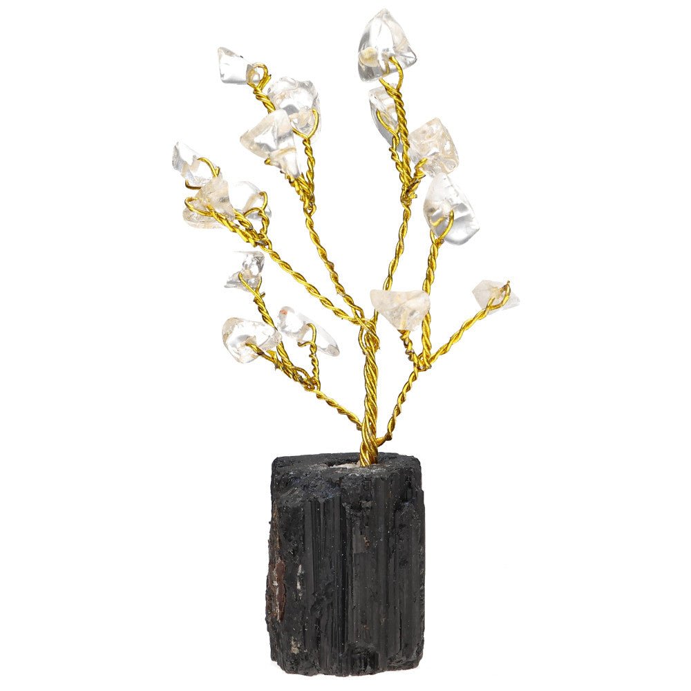 Mini Clear Quartz Crystal Tree with Black Tourmaline Base – Clarity, Protection & Positive Energy - Auras Workshop Auras Workshop