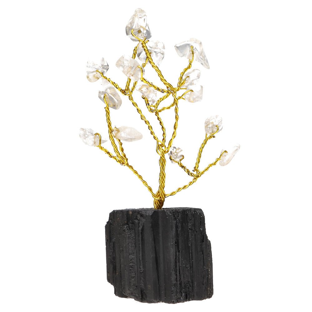 Mini Clear Quartz Crystal Tree with Black Tourmaline Base – Clarity, Protection & Positive Energy - Auras Workshop Auras Workshop