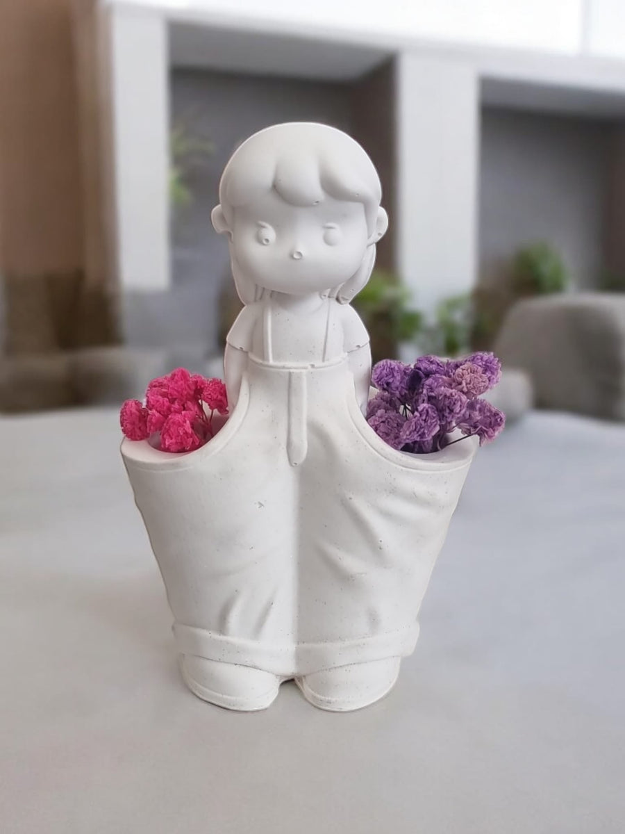 Mini Cute Girl Flower Pot Holder - Porcelain White