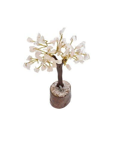 Mini Rose Quartz Crystal Tree with Wooden Base – 13 cm - Auras Workshop Auras Workshop