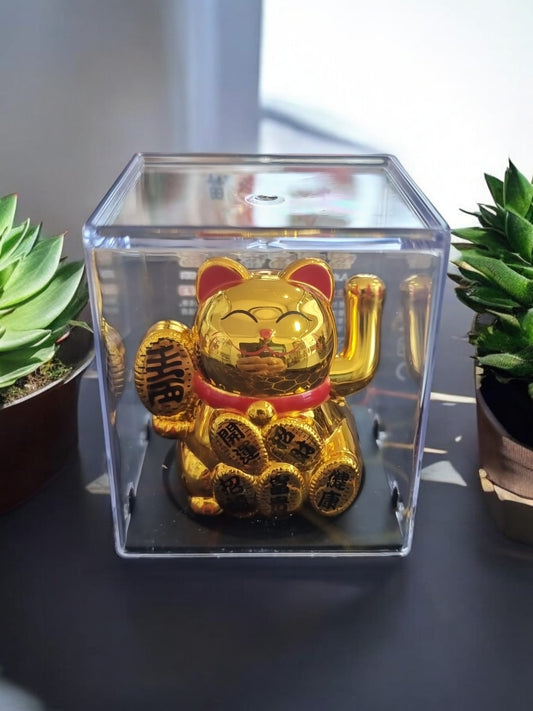 Mini Solar Powered Chinese Lucky Cat – 2 - Inch Waving Hand Feng Shui - Auras Workshop Auras Workshop