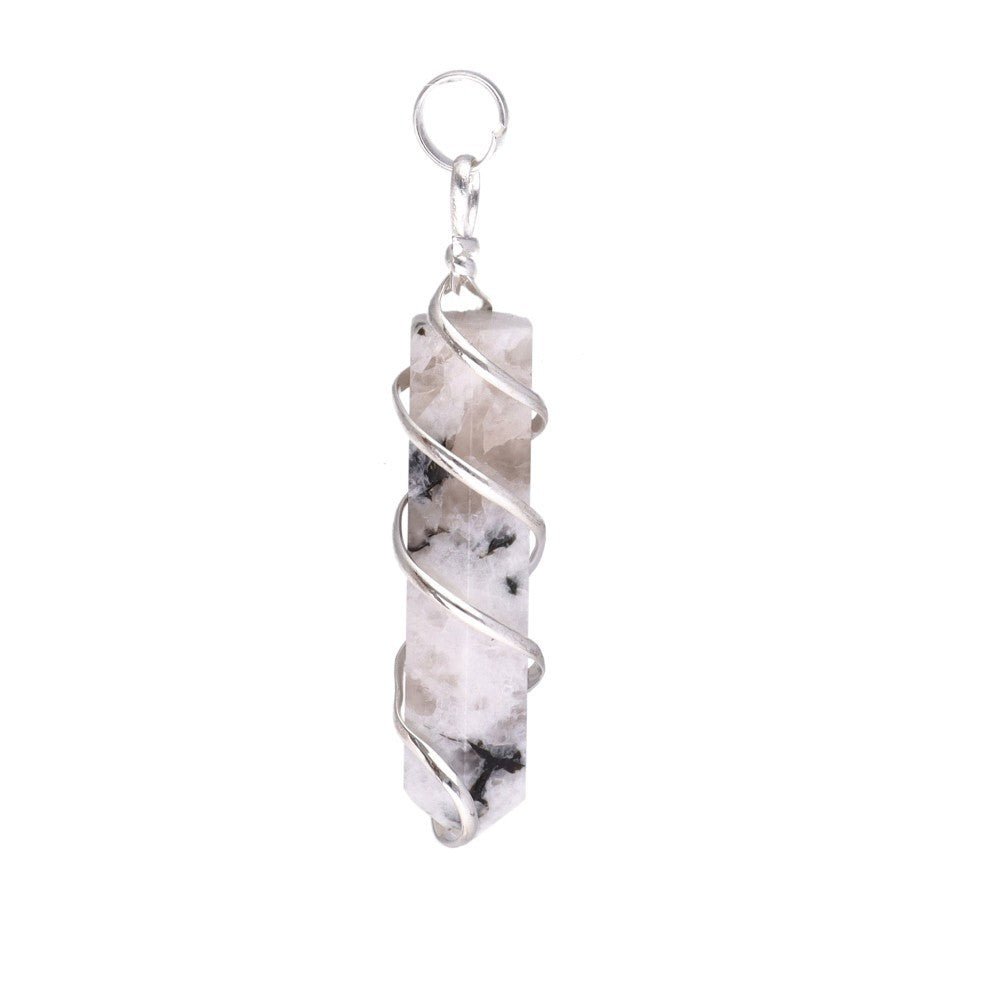 Moonstone Spiral Silver Plated Pendant – Crystal Jewellery - Auras Workshop Auras Workshop