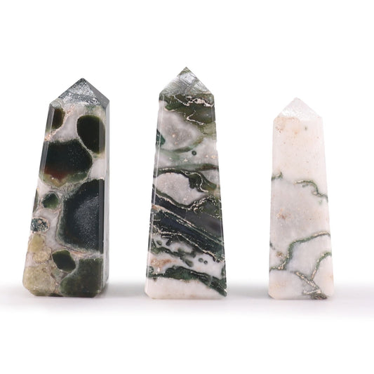 Moss Agate Gemstone Obelisk Point - Auras Workshop Auras Workshop
