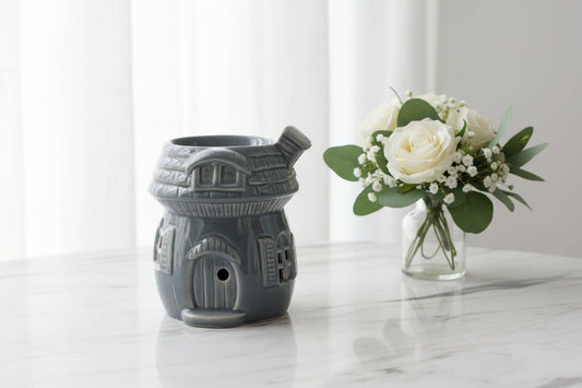 🍄✨ Mushroom House Oil & Wax Burner – Grey | Decorative Ceramic Burner - Auras Workshop Auras Workshop