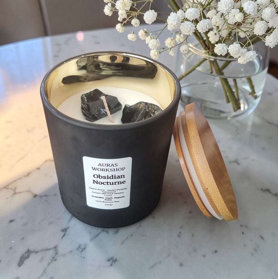 🖤 Obsidian Nocturne Candle – Vanilla Orchid, Smoked Pumpkin & Sandalwood