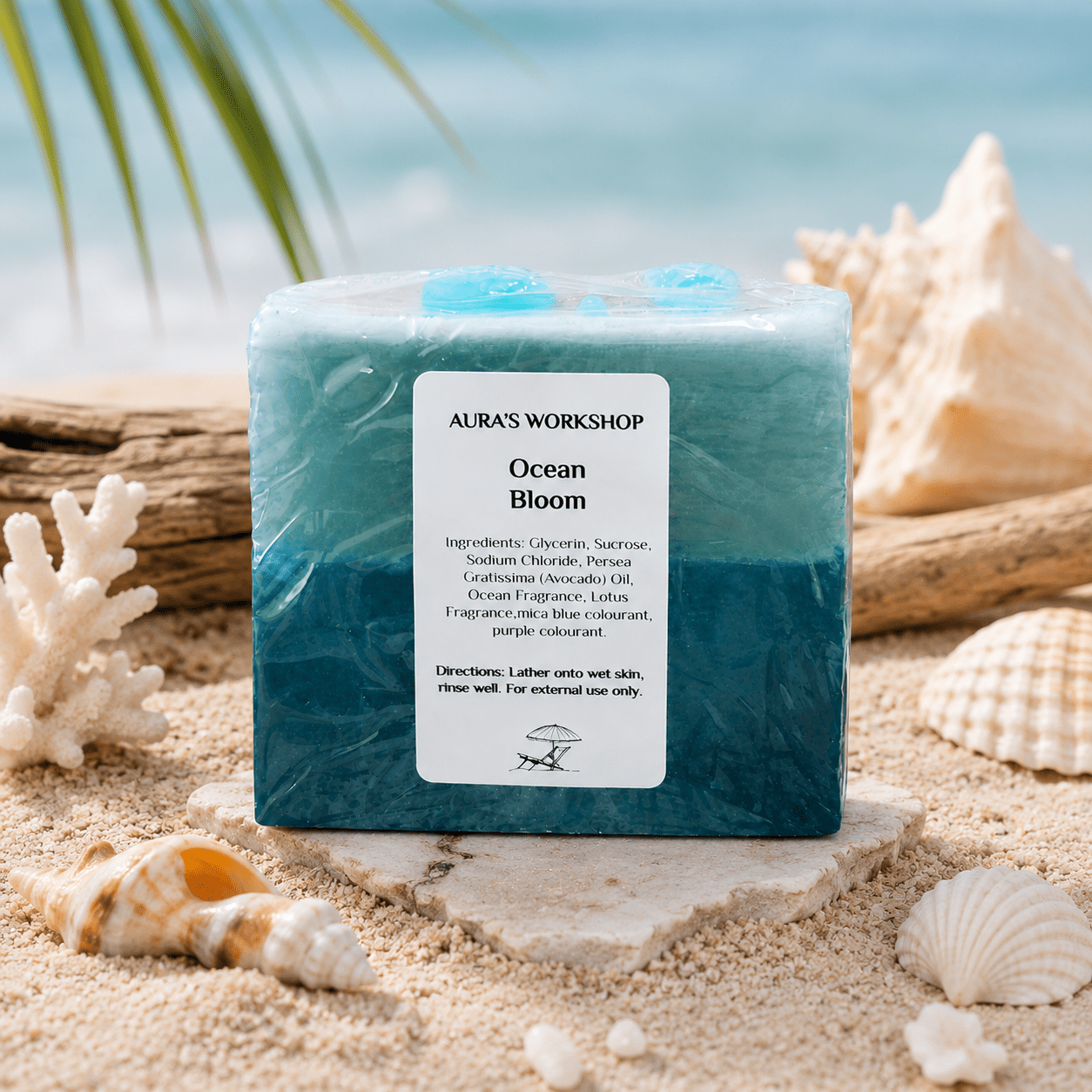 🌊 Ocean Bloom Soap Bar – Handmade Moisturising Soap with Avocado Oil | Auras Workshop - Auras Workshop Auras Workshop
