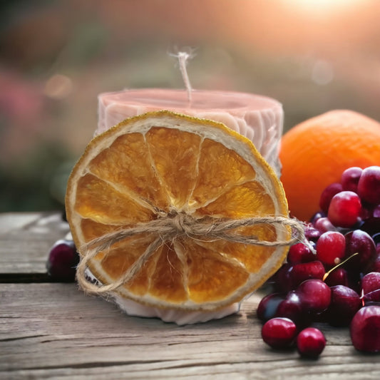 Orange and Cranberry Scent Pillar Candle - Auras Workshop Auras Workshop