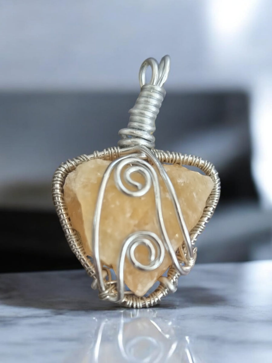 Orange Calcite Crystal Wire Pendent