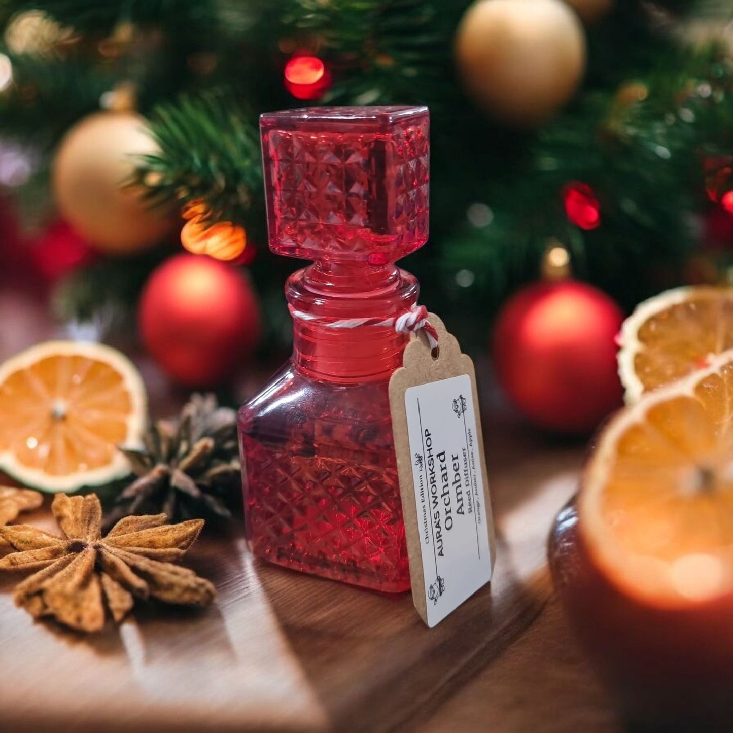 🍊 Orchard Amber Reed Diffuser – Christmas Edition (50ml) Red Bottle - Auras Workshop Auras Workshop