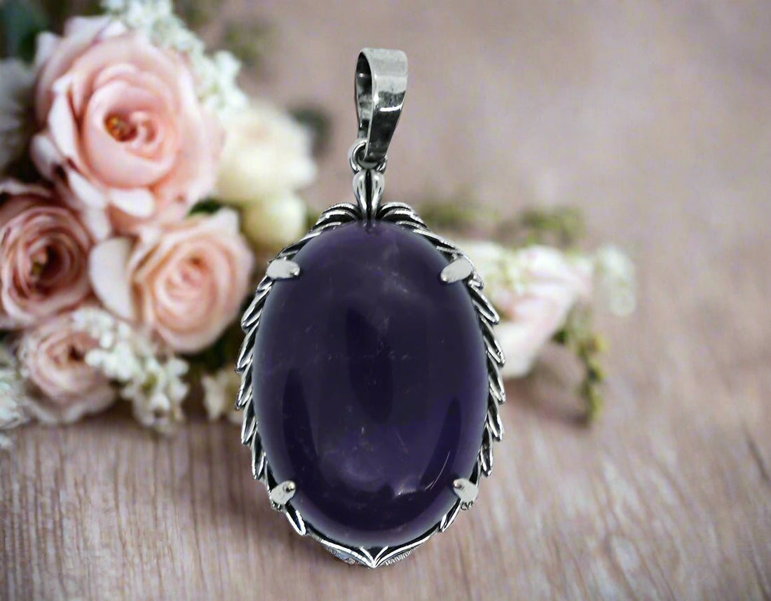 💜 Oval Amethyst Pendant – Protection, Peace & Spiritual Awareness Wisdom. Calm. Balance. - Auras Workshop Auras Workshop