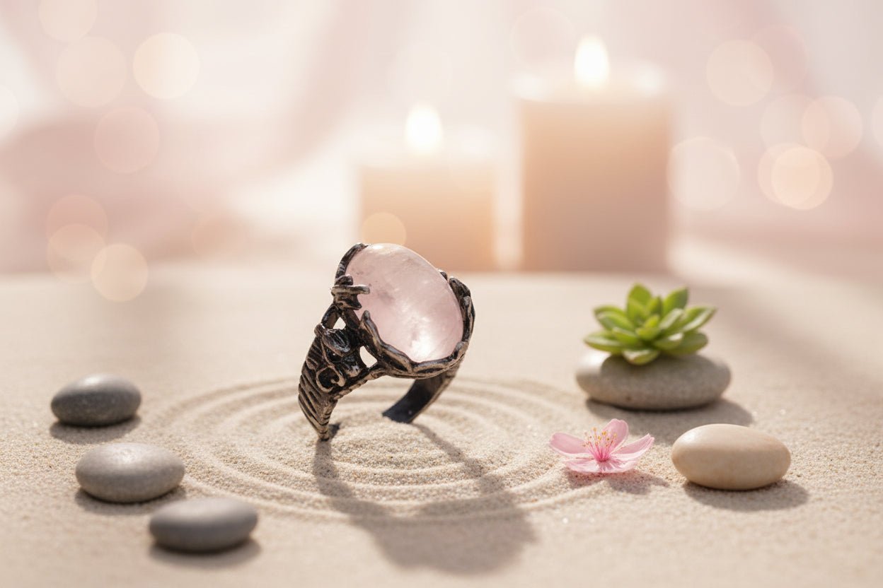 🌸✨ Oval Rose Quartz Ring | Silver Tone | Love & Harmony Crystal Jewellery - Auras Workshop Auras Workshop