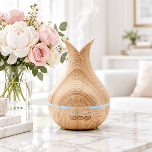 Palermo Aroma Diffuser – Wood Grain Teardrop | USB | Colour Change LED | Timer - Auras Workshop Auras Workshop