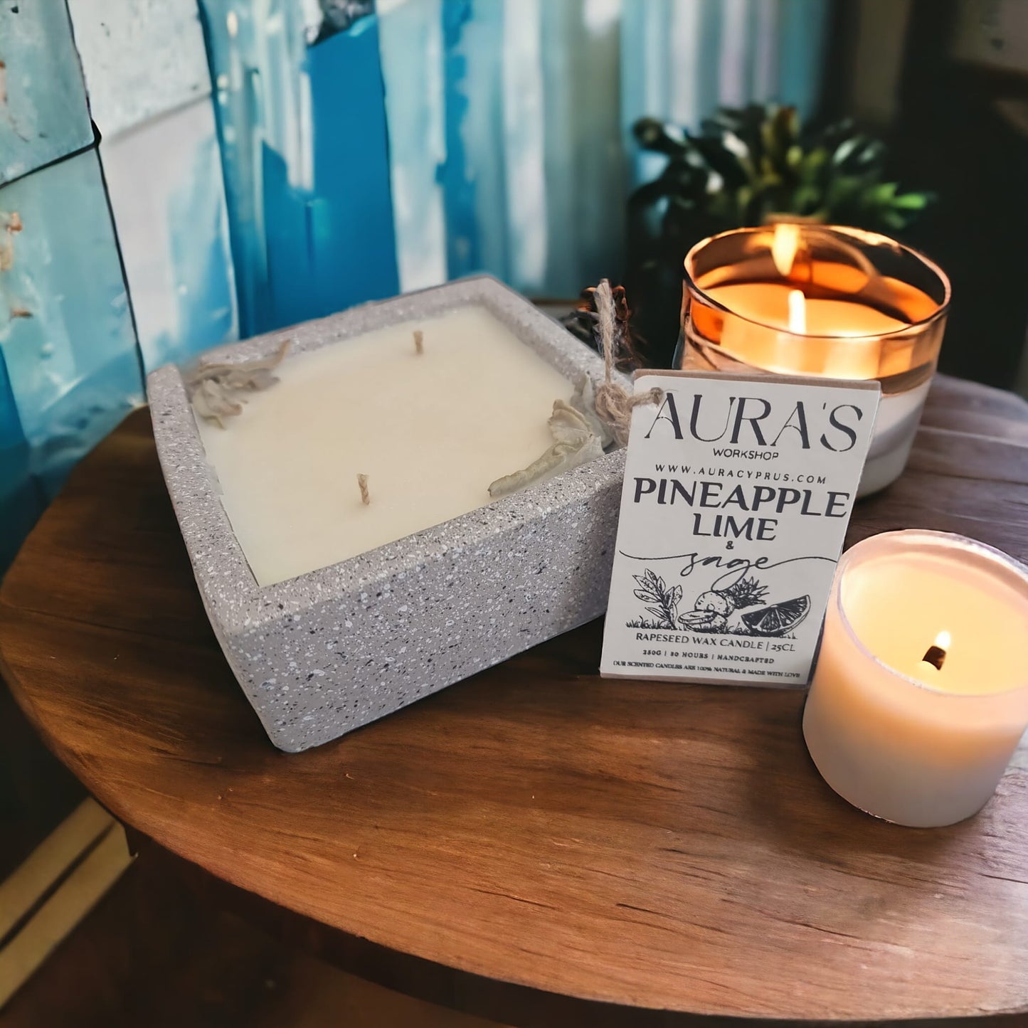 Pineapple Lime Scented Candle in Ceramic Square Decor - Auras Workshop Auras Workshop