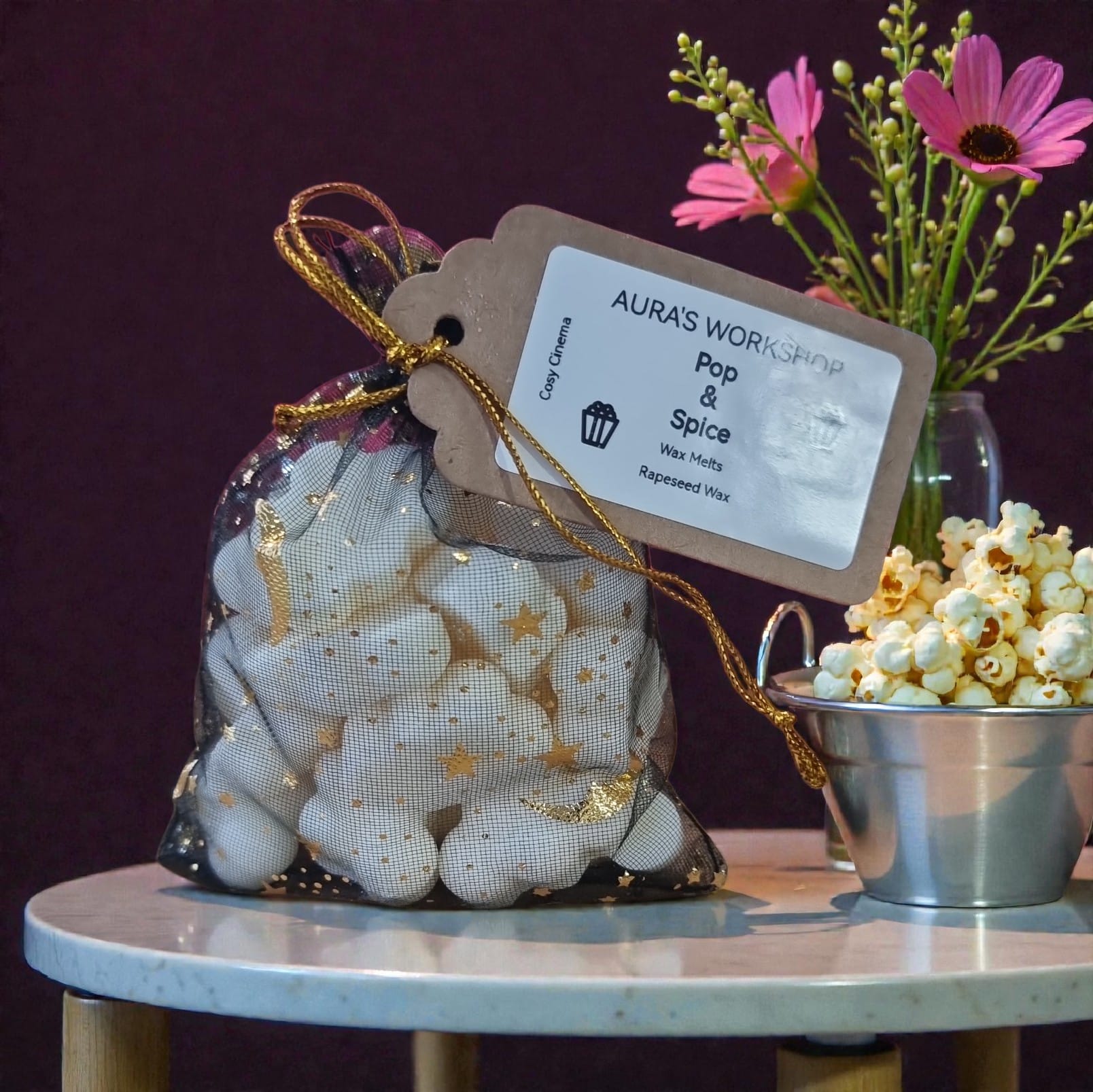 🍿✨ Pop & Spice Scented Wax Melts – Cosy Cinema | Aura’s Workshop | Rapeseed Wax - Auras Workshop Auras Workshop