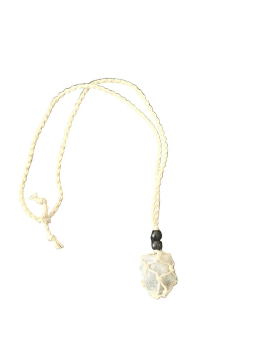 Raw Jade Crystal Macramé White Necklace – Luck, Abundance & Harmony Crystal Jewellery - Auras Workshop Auras Workshop