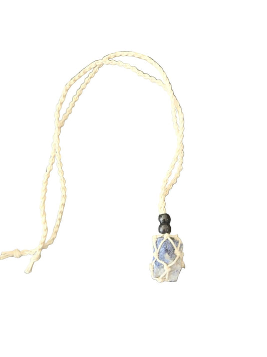 Raw Sodalite Crystal Macramé Necklace – Intuition, Communication & Clarity Crystal Jewellery - Auras Workshop Auras Workshop