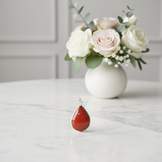 Red Jasper Drop Silver Plated Pendant –Crystal Jewellery - Auras Workshop Auras Workshop