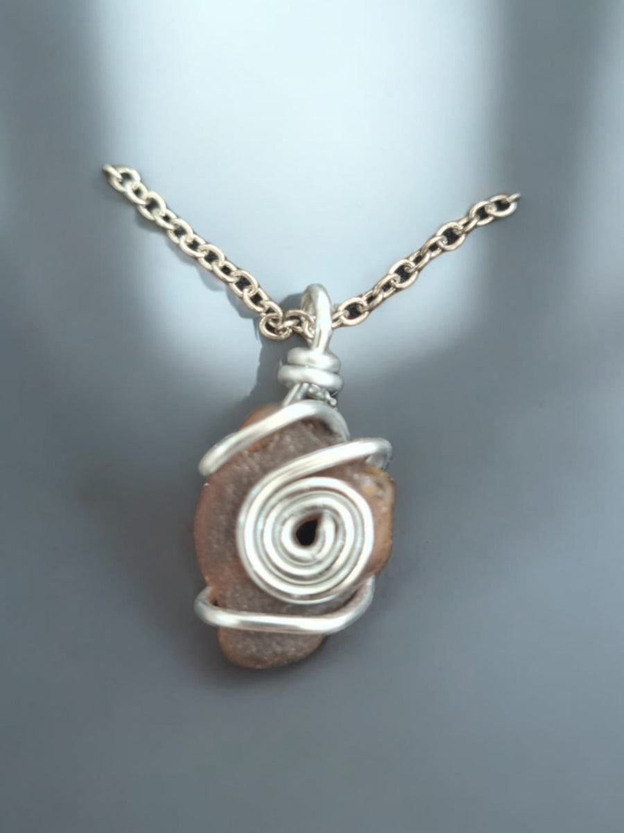 Red Sea Glass Crystal Wire Pendent